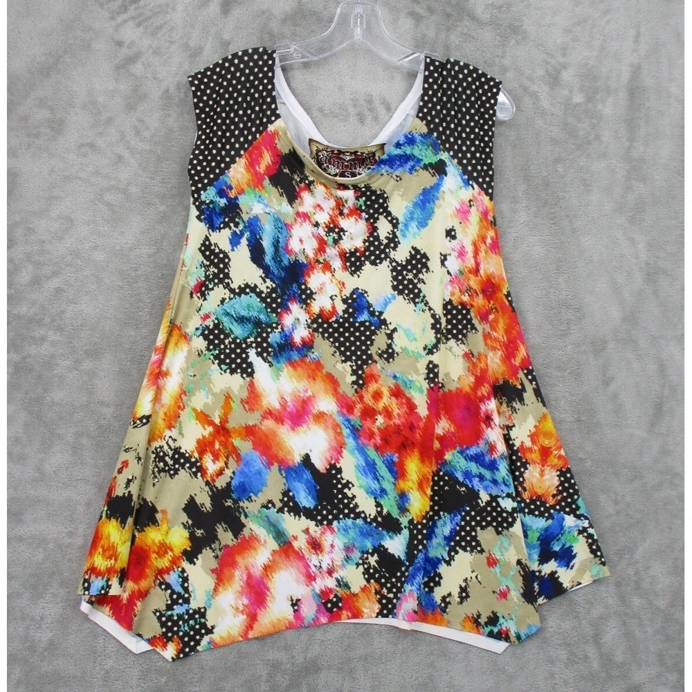 Amma Design Top Womens Size S Tunic Asymmetric Hem Artsy Relaxed Stretch Knit